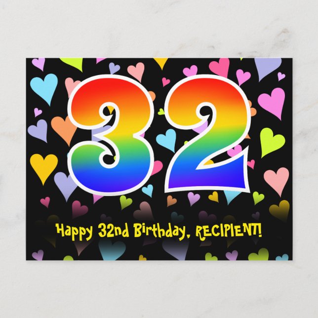 Postal Cumpleaños 32: Patrón de Corazones Divertidos, Arc (Anverso)