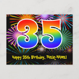 Postal Cumpleaños 35 - Patrón Divertido de Fuegos Artific