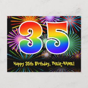 Postal Cumpleaños 35 - Patrón Divertido de Fuegos Artific