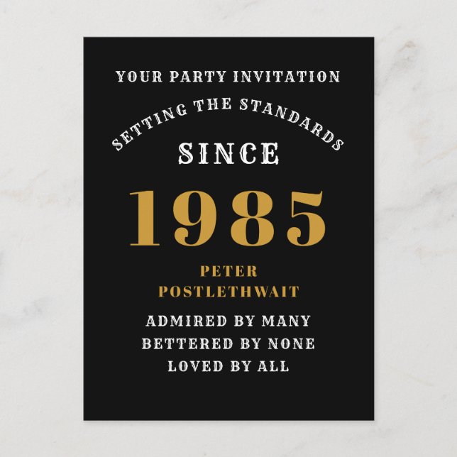 Postal Cumpleaños 40 1985 Negro Oro (Anverso)