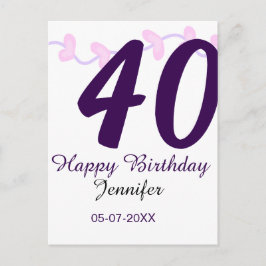 Postal cumpleaños 40 personalizado nombre fecha año pin f