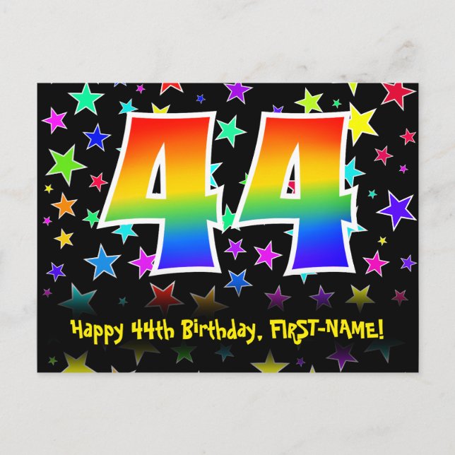 Postal Cumpleaños 44: Patrón de Estrellas Divertidas, Arc (Anverso)