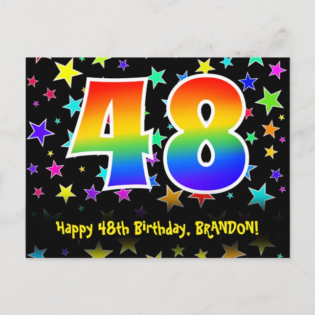 Postal Cumpleaños 48: Patrón de Estrellas Divertidas, Arc (Anverso)