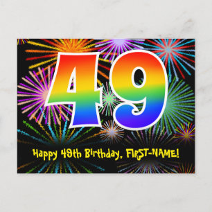 Postal Cumpleaños 49 - Patrón Divertido de Fuegos Artific