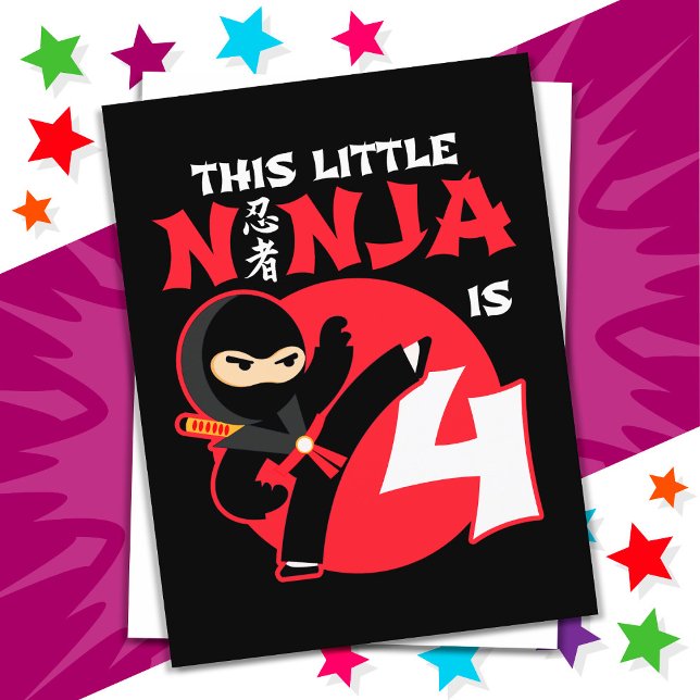 Postal Cumpleaños 4 Años Fiesta de Niños Pequeño Ninja 4 (Subido por el creador)
