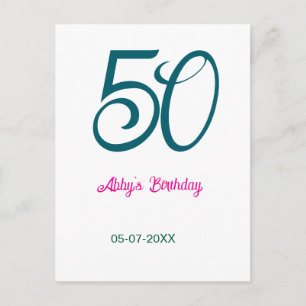 Postal cumpleaños 50 agregar nombre año turquesa rosa neg
