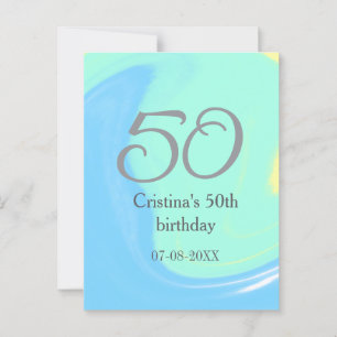 Postal Cumpleaños 50 azul verde gris agregar nombre fecha