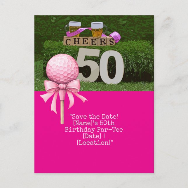 Postal Cumpleaños 50 con pelota de golf y cervezas Cheers (Anverso)