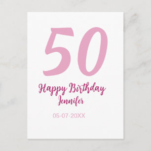 Postal cumpleaños 50 nombre fecha año rosa rojo negrita