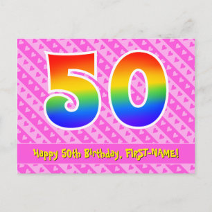 Postal Cumpleaños 50: Rayas rosadas y corazones, Arcoíris