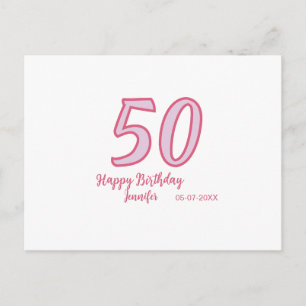 Postal cumpleaños 50 rosa púrpura negrita nombre simple m