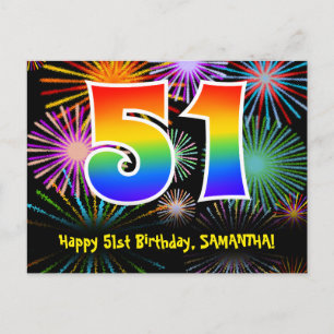 Postal Cumpleaños 51 - Patrón Divertido de Fuegos Artific