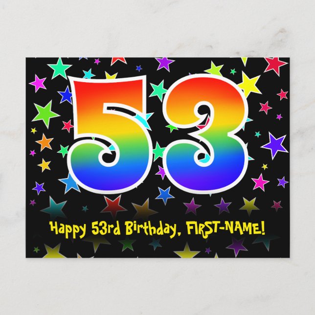 Postal Cumpleaños 53: Patrón de Estrellas Divertidas, Arc (Anverso)