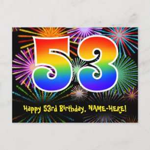 Postal Cumpleaños 53 - Patrón Divertido de Fuegos Artific