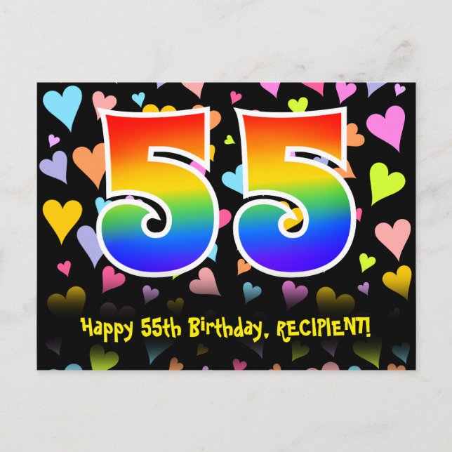 Postal Cumpleaños 55: Patrón de Corazones Divertidos, Arc (Anverso)