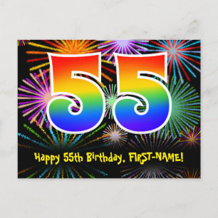 Postal Cumpleaños 55 - Patrón Divertido de Fuegos Artific
