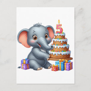 Postal Cumpleaños 5 de elefante lindo