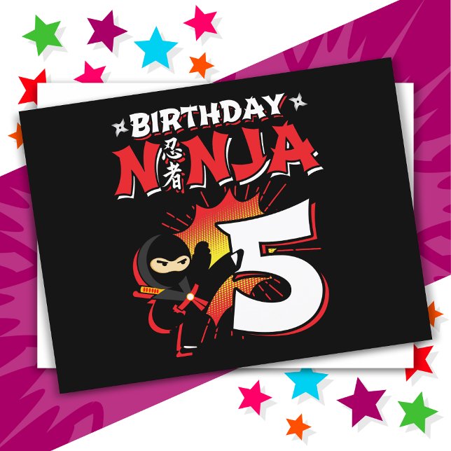 Postal Cumpleaños 5 Estilo Comic Ninja de 5 Años (Subido por el creador)