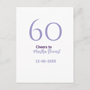 Postal cumpleaños 60 & fabuloso nombre fecha estilo púrpu