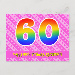 Postal Cumpleaños 60: Rayas rosadas y corazones, Arcoíris
