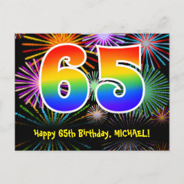 Postal Cumpleaños 65 - Patrón Divertido de Fuegos Artific
