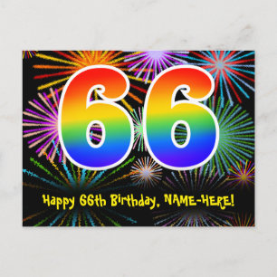 Postal Cumpleaños 66 - Patrón Divertido de Fuegos Artific