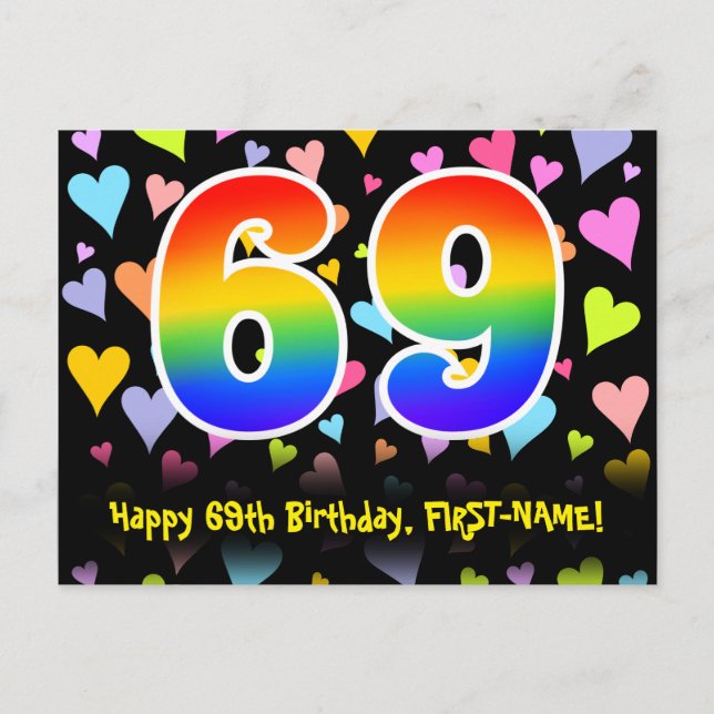 Postal Cumpleaños 69: Patrón de Corazones Divertidos, Arc (Anverso)