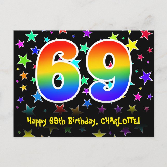 Postal Cumpleaños 69: Patrón de Estrellas Divertidas, Arc (Anverso)