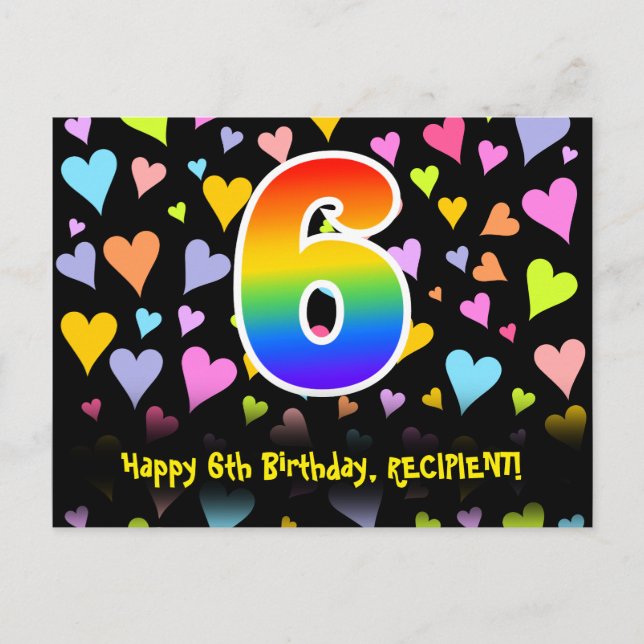 Postal Cumpleaños 6: Patrón de Corazones Divertidos, Arco (Anverso)