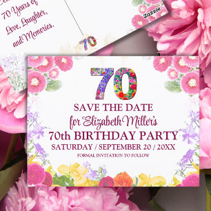 Postal Cumpleaños 70 Elegante Floral Save the Date