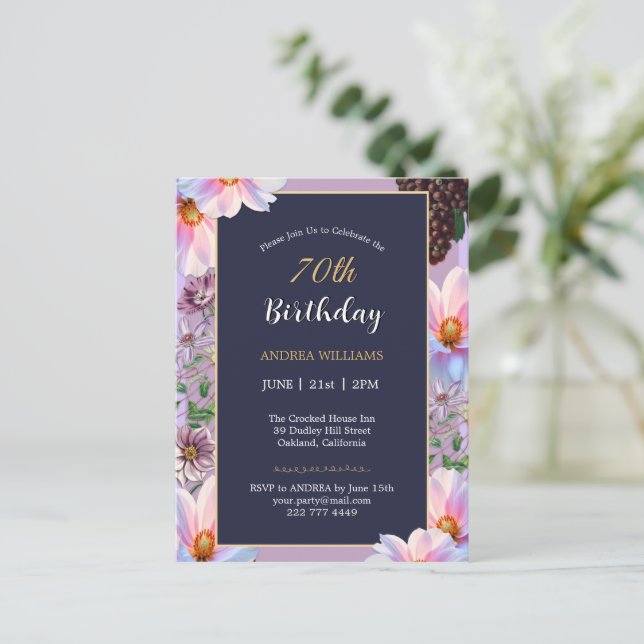 Postal Cumpleaños 70 Festivo Flor de Primavera (Anverso de pie)
