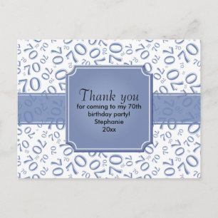Postal Cumpleaños 70 Número Patrón Azul/Blanco