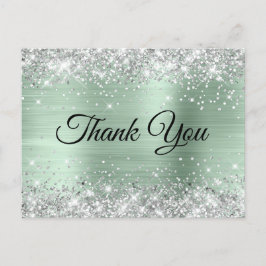 Postal Cumpleaños 75 Gracias Plata Brillo Verde Menta Pál