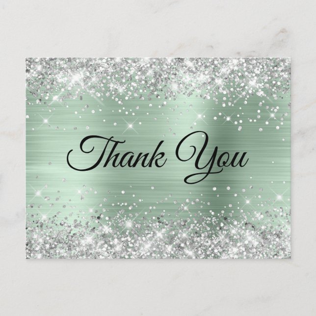 Postal Cumpleaños 75 Gracias Plata Brillo Verde Menta Pál (Anverso)