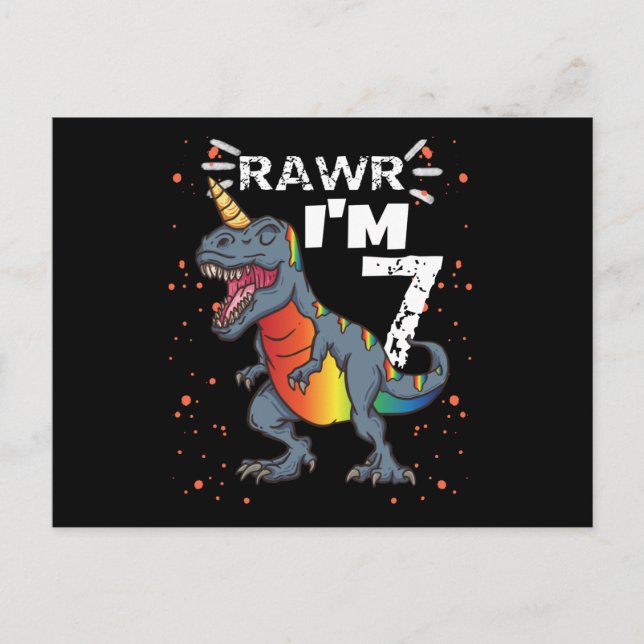 Postal Cumpleaños 7 T Rex Dinosaurio (Anverso)