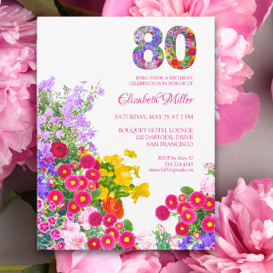 Postal Cumpleaños 80 Jardín Floral Fiesta Elegante