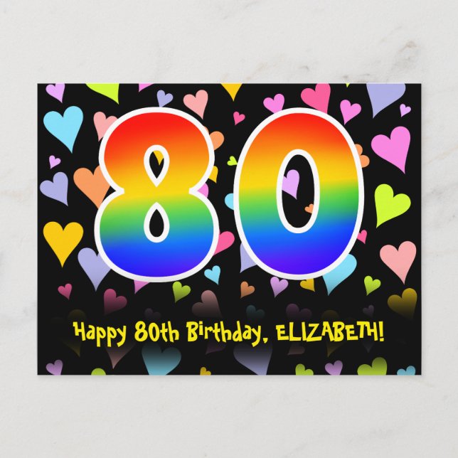 Postal Cumpleaños 80: Patrón de Corazones Divertidos, Arc (Anverso)