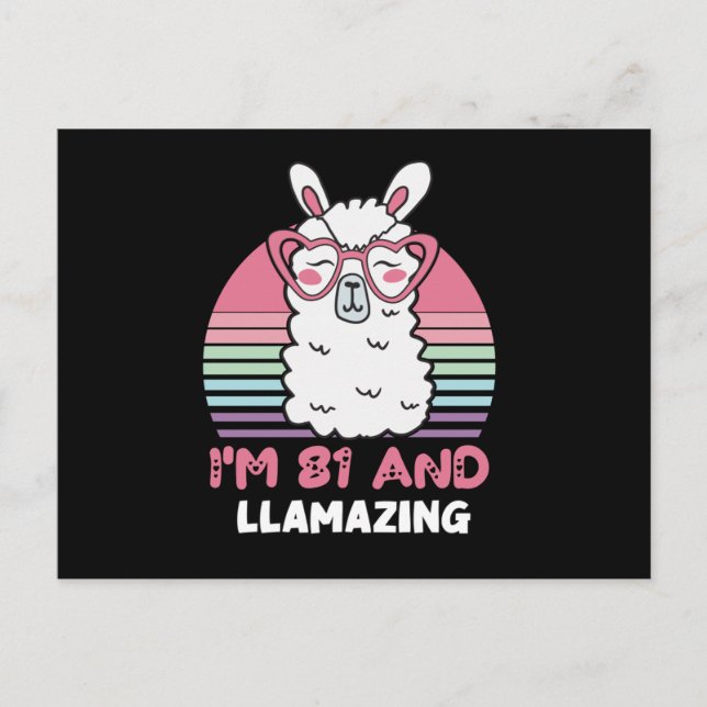Postal Cumpleaños 81 Llamativo Llama Cumpleaños 81 Años (Anverso)