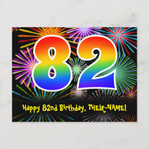 Postal Cumpleaños 82 - Patrón Divertido de Fuegos Artific