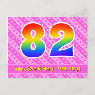 Postal Cumpleaños 82: Rayas rosadas y corazones, Arcoíris