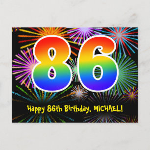 Postal Cumpleaños 86 - Patrón Divertido de Fuegos Artific
