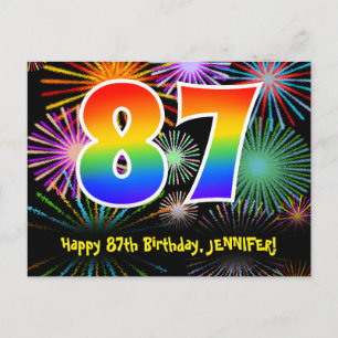 Postal Cumpleaños 87 - Patrón Divertido de Fuegos Artific