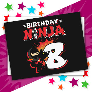 Postal Cumpleaños 8 de estilo de cómic de ninja