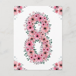 Postal Cumpleaños 8 Grandes Flores Rosadas Niña Follaje V