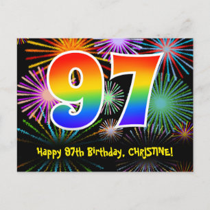Postal Cumpleaños 97 – Patrón Divertido de Fuegos Artific