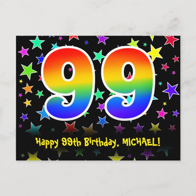 Postal Cumpleaños 99: Estrellas Divertidas, Arcoíris 99,  (Anverso)
