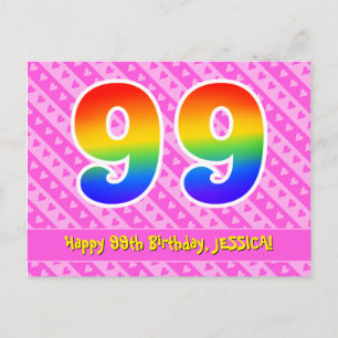 Postal Cumpleaños 99: Rayas rosadas y corazones, Arcoíris