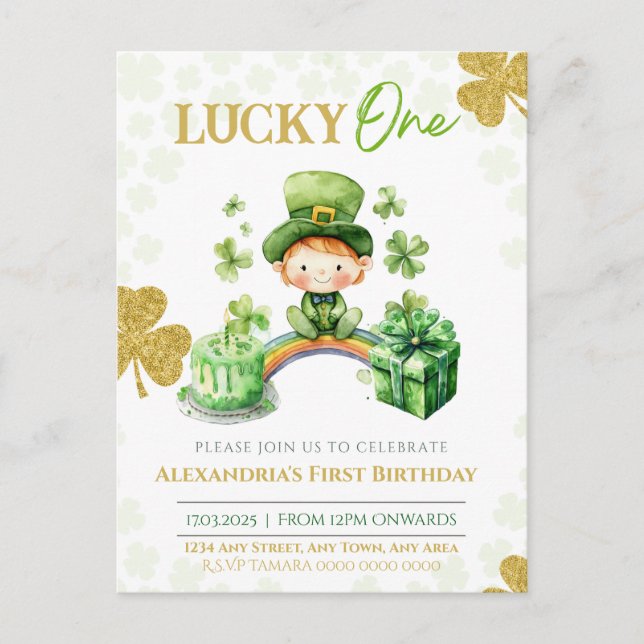 Postal Cumpleaños Afortunado Primero St Patricks (Anverso)