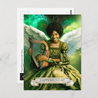 Postal Cumpleaños. Ángel con arpa