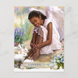 Postal Cumpleaños. Ángel pequeño con conejitos
